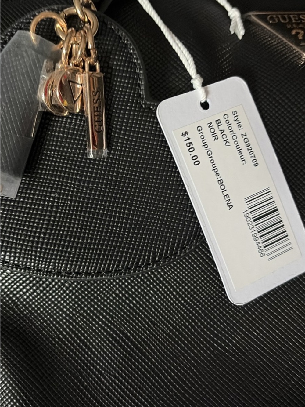 GUESS Black Tote with Gold Charm Hardware